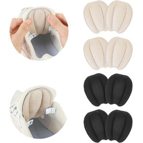 4Pairs Tongue Pads for Shoes, Non Slip Shoe Size Reducer Soft Shoe Tongue Pads for Men Women, Self-Adhesive Heel Grips for Loose Shoe (Black + Apricot)