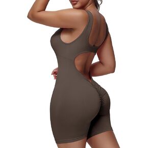 SEASUM Seamless Jumpsuits for Women Tummy Control Sleeveless Backless Scrunch V Back Sleeveless Yoga Romper