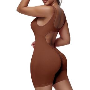 SEASUM Seamless Jumpsuits for Women Tummy Control Sleeveless Backless Scrunch V Back Sleeveless Yoga Romper