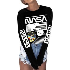 Ezcosplay Crew Neck Long Sleeve NASA T-Shirt Letter Printed Shirt Graphic Tee Tops for Women in Kuwait