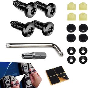4 PCS Car Anti Theft Licence Plate Screws Combo Set, SS Rustproof Torx Security Tamper Resistant Tapping License Plate Bolts Fasteners, Safety Accessories, Suitable for Most Cars (Black)