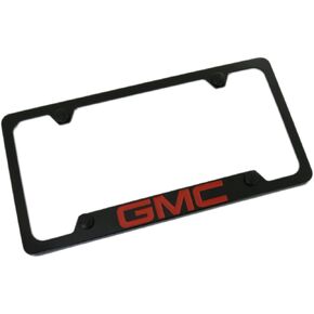 GMC Red Logo Black Coated Metal Bottom Engraved License Plate Frame Holder