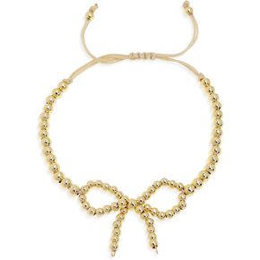 Gold Bead Bow Bracelets for Women, Adjustable Gemstone Pearl Beaded Jewelry Gifts