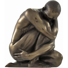 Bronzed Nude Male Posed Crouching Statue