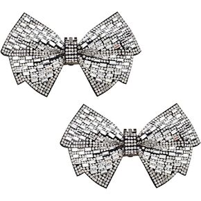 FINGERINSPIRE 1 Pair Bowknot Rhinestone Shoe Clip Sliver Crystal Rhinestone Shoe Buckle Detachable Shining Shoes Decorations Jewelry Shoe Clips for Bridal Shoes, High Heels, Gift for Woman Girl