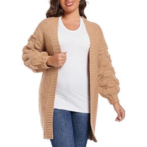 Women's 2024 Fall Winter Oversized Long Chunky Knit Open Front Cardigan Sweater Casual V-Neck Long Sleeve Sweater