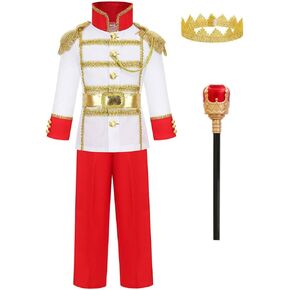 Prince Charming Costume Boys,Toddler Kids Royal Prince Dress Up Jacket Pants Crown scepter Halloween Outfit