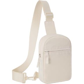 MoKo Small Sling Crossbody Bag - Multi Pockets Casual Trendy Lightweight Cross Body Bags for Women and Men, Beige