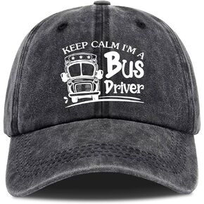 Keep Calm I'm A Bus Driver,Funny Hats,Vintage Caps,School Bus Hat, Bus Driver Hats for Men,Funny Vintage Cotton Washed Baseball Caps,One Size Black