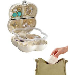 Mini Jewelry Travel Case for Women,Earring Box,Small Jewelry Organizer Travel,Portable Jewelry Case Travel,Travel Essentials for Women (Cream white)