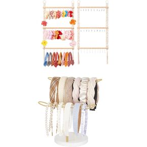 Dahey Metal 2-Tier Headband Holder and Hair Bows Organizer for Girls with 30 Hooks, Organizer Storage Hair Ropes Accessories Bracelets Bangles for Women and Girls