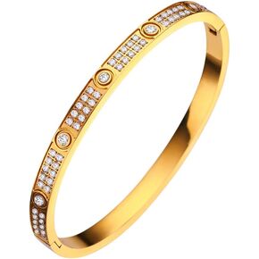 Love Friendship Bracelets Bangle Gold Silver with Cubic Zirconia Stainless Steel Jewelry Oval Bracelet Birthday for Her Women with Gifts Box