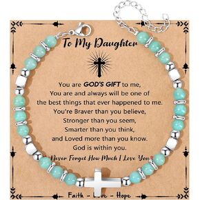 JoycuFF Christian Gifts for Women Cross Bracelet Faith Easter Catholic Religious Christian Jewelry, Meaningful Baptism Communion Natural Beads Bracelets