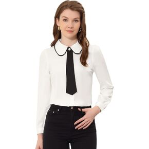 Allegra K Work Office Shirt for Women's Long Sleeve Button Up Peter Pan Collar Blouse