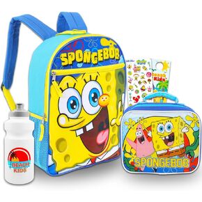 SpongeBob SquarePants Backpack with Lunch Box Set - Bundle with 16" Spongebob Backpack, Spongebob Lunch Bag, Water Bottle, Stickers, More | Spongebob School Bag for Kids
