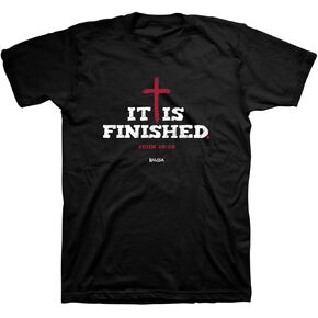 Kerusso It is Finished Cross Black Cotton Crew Neck T-Shirt, Small