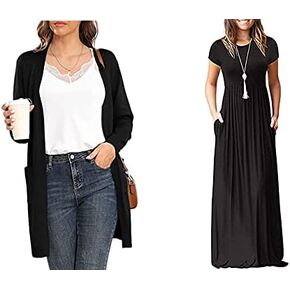 VIISHOW Women's Classic Draped Kimono Cardigans Long Sleeve Open Front Casual Knit Cardigan &Short Sleeve Floral Dress Loose Plain Maxi Dresses