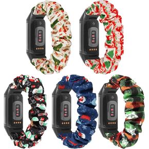 Scrunchie Watch Bands for Fitbit Charge 5/6, Elastic Stretchy Replacement Band, 5 Pack