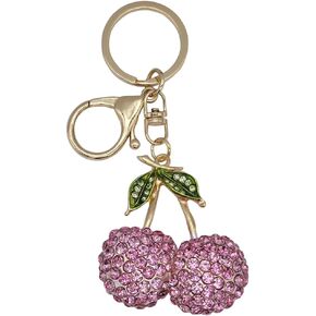 Cute Crystal Rhinestone Cherry Car Key Chain Ring Charm Metal Sparkling Cherry Keychain Pendant For Women Girls Purse