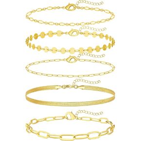 Gold Bracelets for Women Waterproof, Dainty 14K Gold Plated Bracelets Set for Women Trendy, Cute Adjustable Gold Bracelet Satck Chains for Women Jewelry Gifts