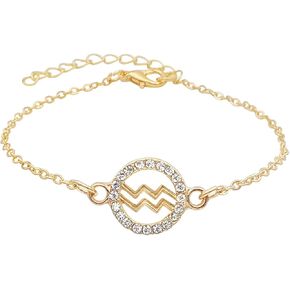 Zodiac Charm Link Chain Bracelet for Women Men, Adjustable Zircon Bracelet Zodiac Sign Bracelet Birthday Gift