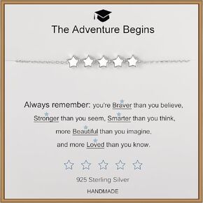 Graduation Bracelet for Women, 925 Sterling Silver Star Bracelet, Inspirational Gifts, Graduation Gifts for Her, The Adventure Begins Bracelet