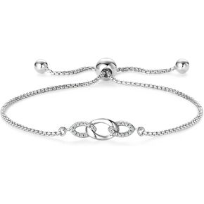 Moissanite Bracelets for Women, 18K White Gold Plated D Color VVS1 Lab Diamond Bracelets, 925 Sterling Silver Dainty Link Bracelet Christmas Valentine's Day Birthday Jewellery Gift for Her