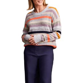 Tribal Women's Soft Yarn Crew Neck Vibrant Multicolor Stripes Sweater in Kuwait