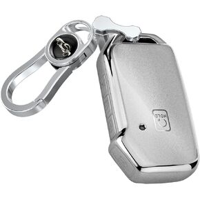Polished Silver Key Fob Cover with Heavy-duty Keychain Smart Remote Key Shell Case (For Kia)