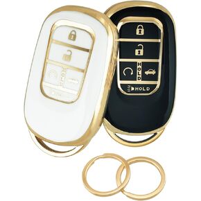 2Pcs Remote Key Fob Cover for 2022 2023 2024 2025 Honda Accord Civic HR-V CR-V Pilot Sport SI EX-L EX Touring TPU Key Fob Cover 5 Buttons (Black/White)