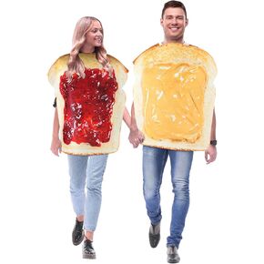 HooLing 2 Pcs Couples Halloween Costumes for Adults Bread Slices Butter and Jelly Costumes Food Couples Outfits Apparel for Halloween Cosplay Dress up Party