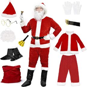 KatchOn, Santa Claus Costume for Men - Large, Pack of 11 | Red Velvet Santa Outfit, Christmas Costumes | Santa Claus Suit Adult Men | Christmas Santa Costume for Men | Santa Claus Outfit, Santa Suit