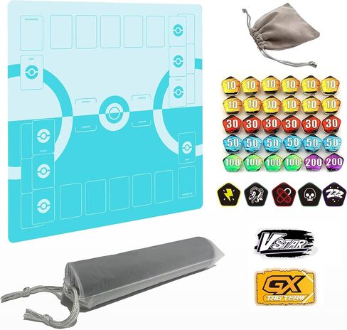 Playmat for Trading Card Game – 2-Player Trainer Mat with 31 Damage Counters and Professional Storage Bag in Kuwait