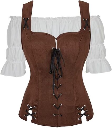 Pirate Renaissance Costumes for Women Steampunk Pirate Vest Viking Costume Bodice in Saudi Arabia
