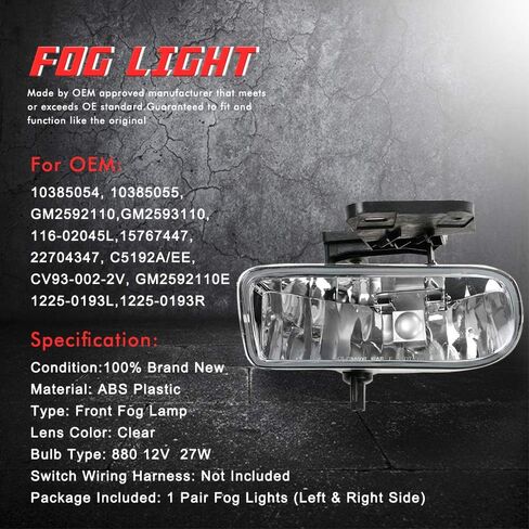 A ABIGAIL Driving Fog Lights Lamps Replacement for 1999-2002 GMC Sierra & 2000-2006 GMC Yukon Pickup Truck SUV With 880 12V 27W Halogen Bulbs 10385054, 10385055, GM2592110, GM2593110 (Clear Lens) in Saudi Arabia