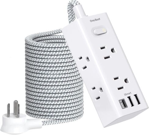 Surge Protector Power Strip 10 ft Cord, One Beat Ultra Thin Flat Plug Extension Cord, 6 Outlets 3 USB Ports(1 USB C), 3 Sided Outlet Extender for Home Office Travel Dorm Room Essentials in Saudi Arabia