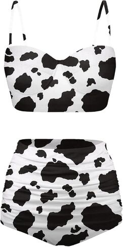 Women's Swimsuit Size S-2XL,Girls Summer 2 Pieces Crop Tops+High Waisted Briefs Bikini Sets in Kuwait