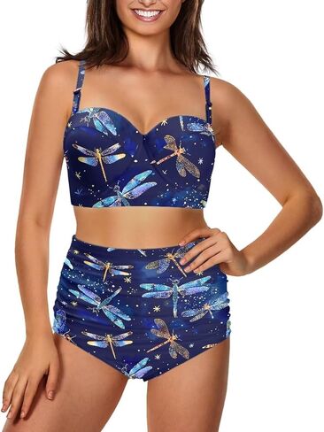 Women's Swimsuit Size S-2XL,Girls Summer 2 Pieces Crop Tops+High Waisted Briefs Bikini Sets in Kuwait