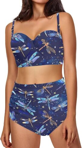 Women's Swimsuit Size S-2XL,Girls Summer 2 Pieces Crop Tops+High Waisted Briefs Bikini Sets in Kuwait