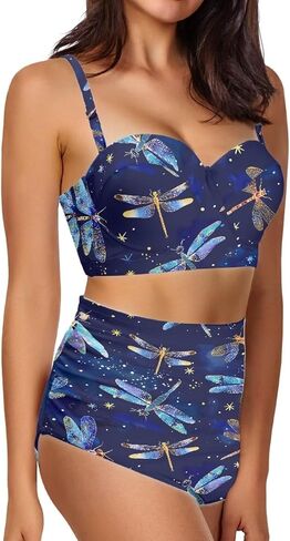 Women's Swimsuit Size S-2XL,Girls Summer 2 Pieces Crop Tops+High Waisted Briefs Bikini Sets in Kuwait