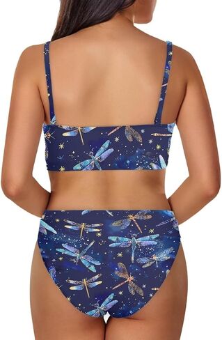 Women's Swimsuit Size S-2XL,Girls Summer 2 Pieces Crop Tops+High Waisted Briefs Bikini Sets in Kuwait