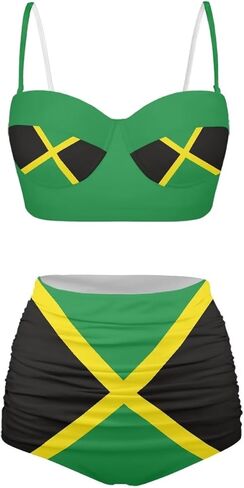 Women's Swimsuit Size S-2XL,Girls Summer 2 Pieces Crop Tops+High Waisted Briefs Bikini Sets in Kuwait
