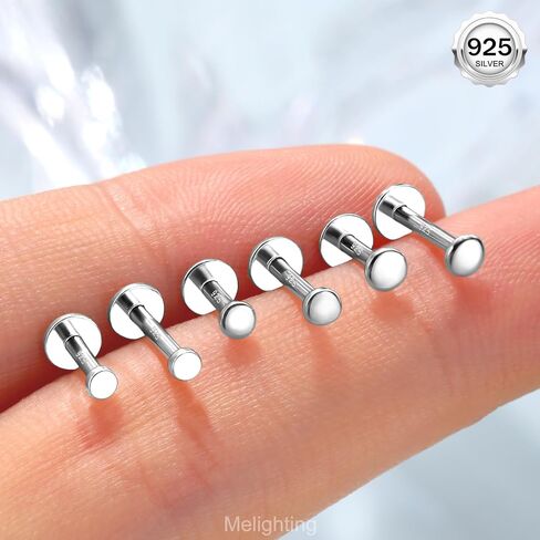 Melighting 16G هيليكس القرط الاسترليني الشظية 925 الغضروف القرط داخليا الخيوط الزنمة القرط شقة الظهر القرط 6/8 ملم اللولب ثقب in Kuwait