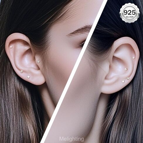 Melighting 16G هيليكس القرط الاسترليني الشظية 925 الغضروف القرط داخليا الخيوط الزنمة القرط شقة الظهر القرط 6/8 ملم اللولب ثقب in Kuwait
