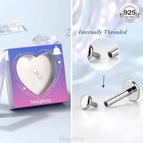 Melighting 16G هيليكس القرط الاسترليني الشظية 925 الغضروف القرط داخليا الخيوط الزنمة القرط شقة الظهر القرط 6/8 ملم اللولب ثقب in Kuwait