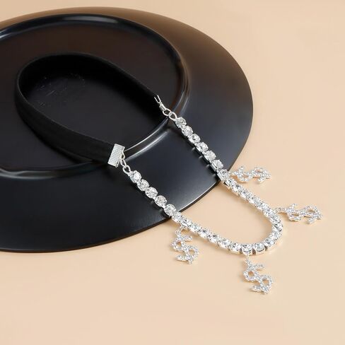 Crystal Heart Tennis Thigh Chain Rhinestone Tennis Chain Thigh Ring Glitter Diamond Heart Leg Chain Black Stretch Thigh Garter Belt Beach Bikini Body Chain Jewelry for Women in Kuwait