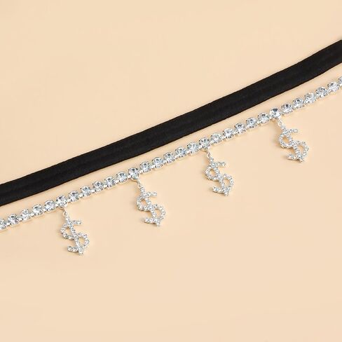 Crystal Heart Tennis Thigh Chain Rhinestone Tennis Chain Thigh Ring Glitter Diamond Heart Leg Chain Black Stretch Thigh Garter Belt Beach Bikini Body Chain Jewelry for Women in Kuwait