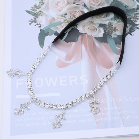 Crystal Heart Tennis Thigh Chain Rhinestone Tennis Chain Thigh Ring Glitter Diamond Heart Leg Chain Black Stretch Thigh Garter Belt Beach Bikini Body Chain Jewelry for Women in Kuwait