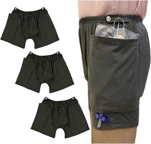 Incontinence Care Trousers, Catheter Leg Bag Shorts with Urine Bag Pockets for Men/women, Ostomy Drainage Bag Underwear for Elderly(Men-L) in Saudi Arabia