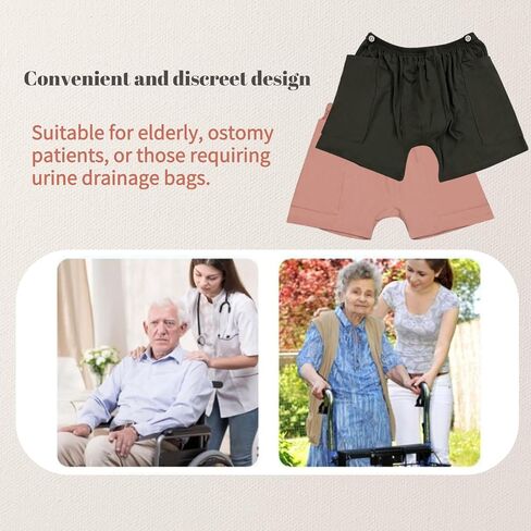 Incontinence Care Trousers, Catheter Leg Bag Shorts with Urine Bag Pockets for Men/women, Ostomy Drainage Bag Underwear for Elderly(Men-L) in Saudi Arabia